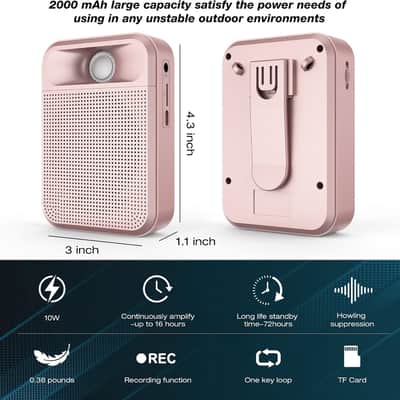 Voice Amplifier, Rechargeable Microphone for Teachers, Portable Speaker with Headset and Waistband for Classroom, Singing, Coach, Training, Presentation, Tour Guide (Pink) image 2