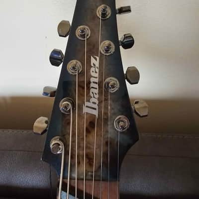 Ibanez RGMS8PB Multi-Scale 8 string cosmic blue burst over Maple burl veneer image 2