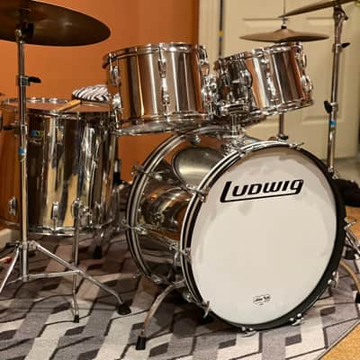 Ludwig 1970s Stainless Steel Drum Kit 24" 16" 13" 12" Big Beat shell pack image 1