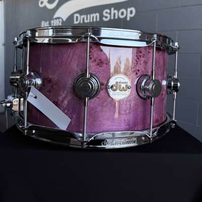 ~WOW!~ DW Collector's Series SSC Pure Maple VLT 7x14 Snare Drum in Violet Gloss Lacquer over Exotic Mapa Burl with Chrome Hardware image 1