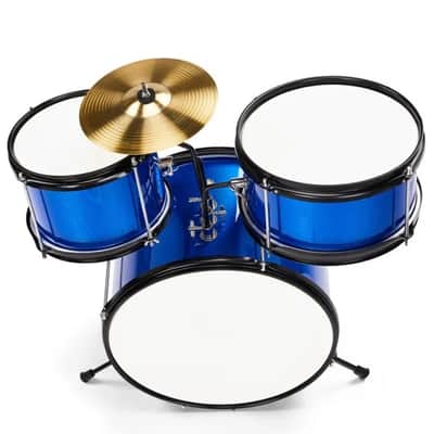 3-Piece Complete Junior Kids Drum Set Kit w/ Cymbal, Kick Pedal, Stool & Sticks – Dark Blue image 3