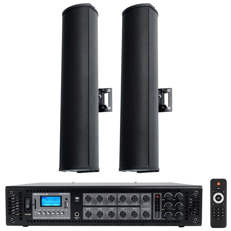 Rockville RCS180-6 70v Commercial Bluetooth Amplifier + (2) Line Array Speakers image 1