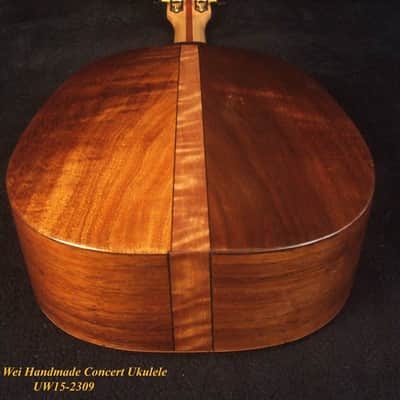 Handmade Pineapple Concert Ukulele, Solid Hawaiian Koa, Spalted Maple, Pineapple Soundhole, Soft-bag, Bruce Wei UW15-2309 image 9