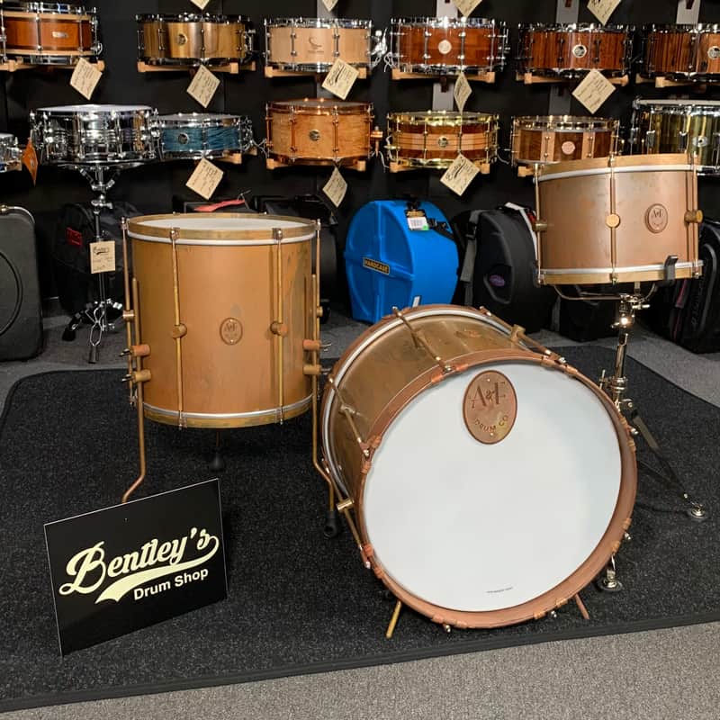 *WOW!* A&F Drum Co. 3-Piece 12/14/18 Royal Brass Bop Drum Kit Set with Wood Bass Drum Hoops image 1