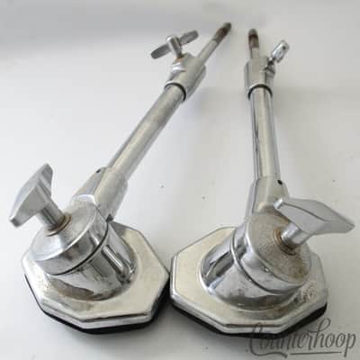 Pearl 2x Bass Drum Spurs+Mounts Heavy Duty Vintage Japan Telescoping Legs Chrome image 2