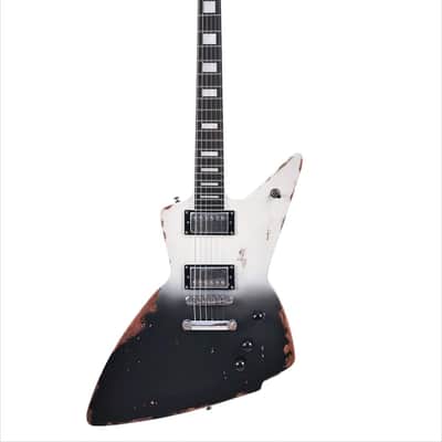 Electric Guitar-6-String Heavy Metal Guitar with Bone Nut, Professional Electric Guitar for Adults(Black&White) image 1