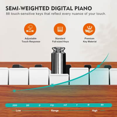 Digital Piano 88 Weighted Keys with Stand Touch Sensitivity, 88 Key Semi Weighted Keyboard Piano Portable Electric Piano for Beginners, Dual Stereo Speakers, Case, Sustain Pedal image 2