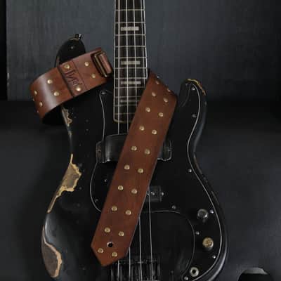 Studded Leather Guitar Strap. 2.5” Wide. 47” to 54” adjustable. Antique Brown image 9