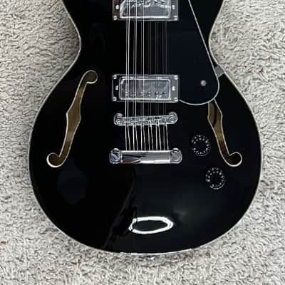 Luna ATHHBG12BLK Athena Semi-Hollow-Body 12 string Electric Guitar, Black image 1