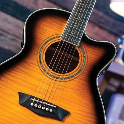 Washburn Festival EA15 Mini Jumbo Cutaway, Acoustic Electric Guitar, Tobacco Burst image 13