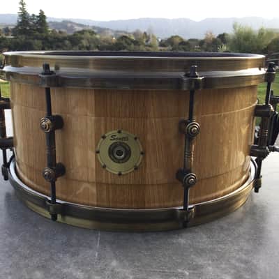 Scott’s Custom Drums 6 1/2”x14” oak stave snare drum 2024 - Natural lacquer image 1