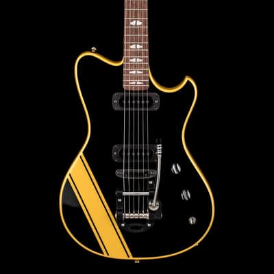 Powers Electric A-Type PF42 - Jet Black with Saffron Stripes #B512 image 3