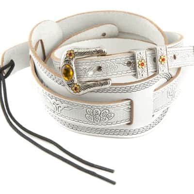 Genuine Gretsch Vintage Tooled Leather Adjustable Guitar Strap, (White)