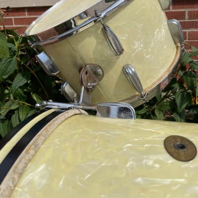 1940s-1950s Slingerland Radio King Drum Set White Marine Pearl 20/13/16 image 10