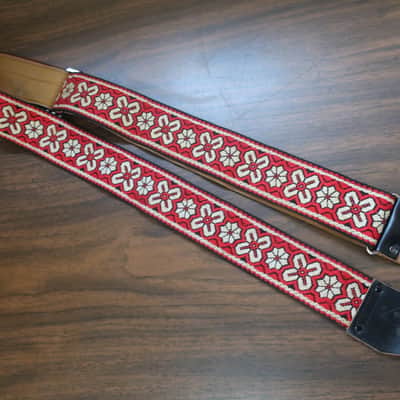 Vintage 1960s Ace Red Floral Bohemian Hippie Jimi Hendrix Guitar Strap Red Black Bobby Lee image 9