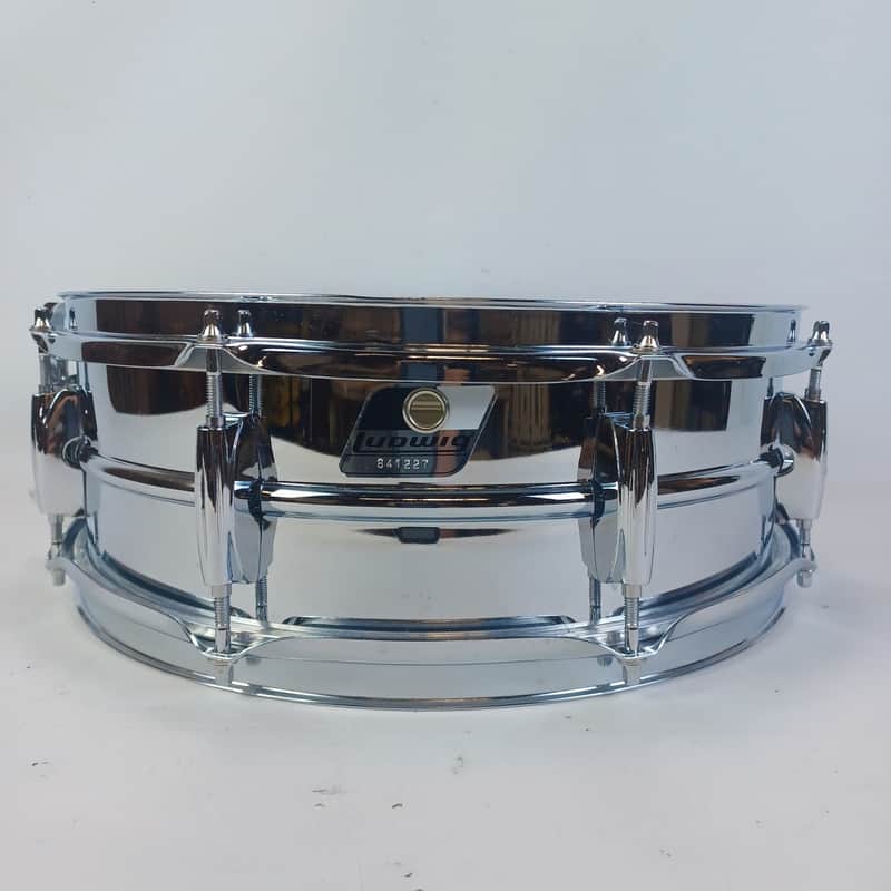 Ludwig Steel Rocker 8Lug Snare Drum 80s 5x14"Vintage Chrome Black/White #841227 image 1