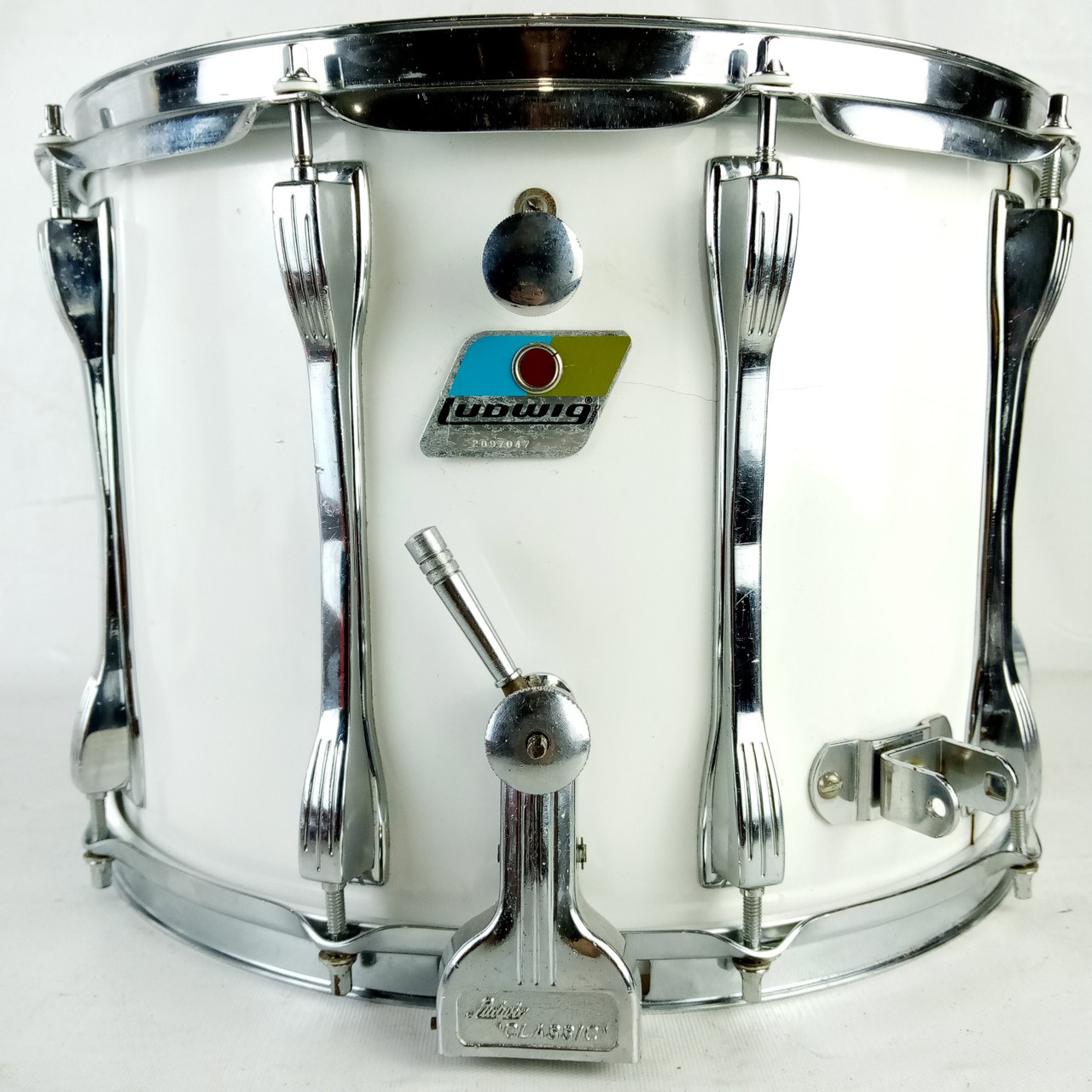 Ludwig 14"White Cortex Snare Drum 10Mach Lug+P87 Vintage1979 Marching/Parade B/O — main photograph
