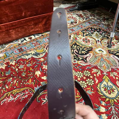 Bobby Lee Black blue orange paisley and brown leather guitar strap 1960s image 4