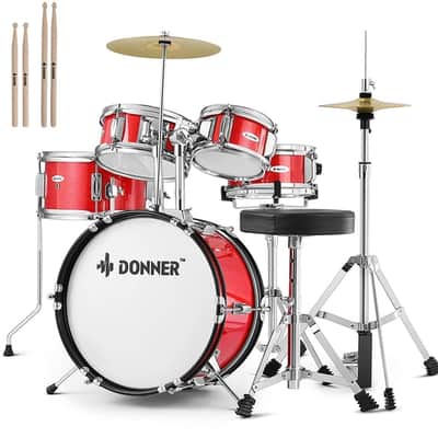 14 Inch 5 Piece Professional Acoustic Full Drum Kit Set Red image 1