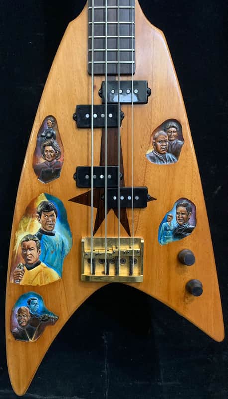 Electric Bass Guitar Star Trek Trekkie Motif Handmade by Bluebeberry with SEymour Duncan Double P Pickups image 1