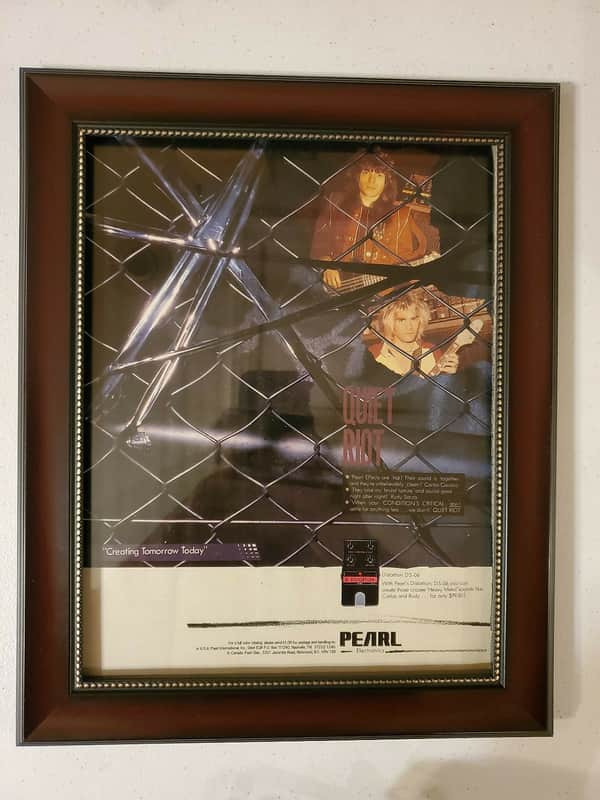 1984 Pearl Electronics Color Promotional Ad Framed Quiet Riot Rudy Sarzo, Carlos Cavazo Original image 1