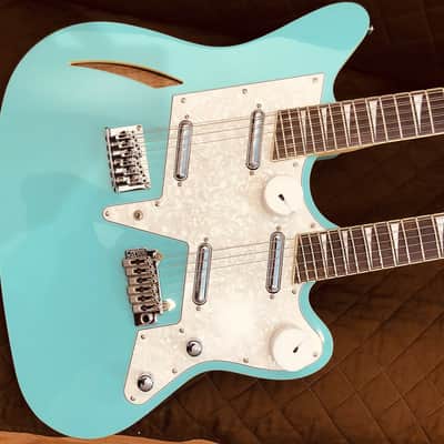 Eastwood SURFCASTER 12/6 Bound Tone-Chambered Mahogany Body Double Neck Electric Guitar w/Hard Case image 12