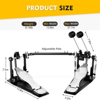 Double Bass Drum Pedal 2 Chain Double Kick Drum Pedal with 2 Way Beater Heads and Drum Keys for Drummer image 2