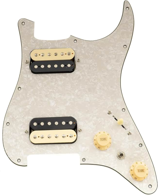 Pro-SE ST-HH-OMHA Pre-wired Pickguard with Alnico 5 Humbuckers Mini Toggle Switch for Strat Style Electric Guitar, 4Ply Aged White Pearl image 1