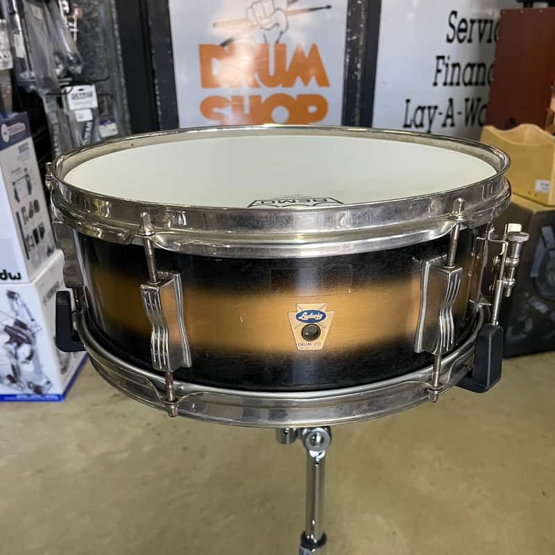 Ludwig No. 491 Pioneer 5x14" 6-Lug Snare Drum with Transition Badge 1958 - 1960 - Black/Gold Duco Lacquer image 1