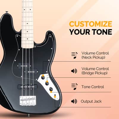 Glarry GJazz Electric Bass Guitar w/20W Amplifier Black image 8