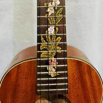 Baritone Ukulele Handmade by Blueberry,4 String Wood Floral Motif Ukulele ,Custom Handcrafted Wooden Ukulele,Nylon String image 7