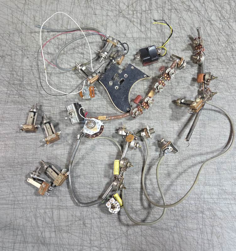 Vintage 1962 RARE 1.5 Lbs of Harmony Silvertone Mini Pots Stratotone Wiring Harness Switchcraft Three Way Switches Luthier Guitar Parts image 1
