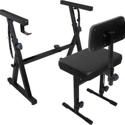 Piano Keyboard Stand and Bench Adjustable Stool Set - Portable Heavy Duty Digital Piano Stand for 54-88 Key Electric Pianos & Piano Chair, Stool - Sturdy Keyboard Music Stand and Seat image 1