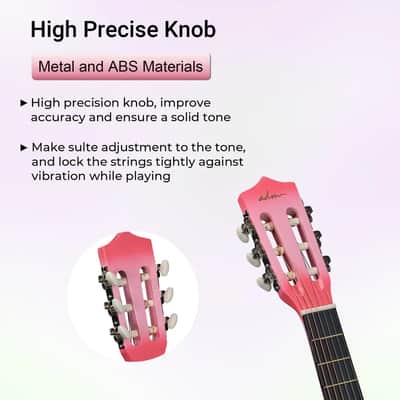 ADM Beginner Acoustic Classical Guitar 34 Inch Nylon Strings Wooden Guitar Bundle Kit for Kid Boy Girl Student Youth Guitarra Online Lessons with Gig Bag, Strap, Tuner, Strings, Picks, Pink image 3