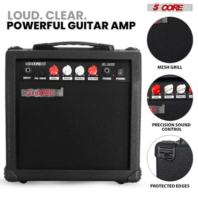 5 Core Guitar Amplifier 20W Electric Portable Mini Amp w Built in 6.5" Speaker Aux Headphone Jack image 1