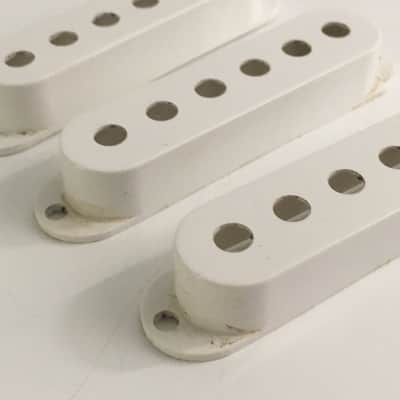 3 Genuine Fender Pure Vintage Strat Pickup Covers Electric Light NOS Relic White USA Made image 2