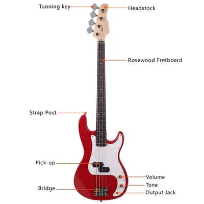 4 strings Electric Bass Guitar Bass Set With 20W AMP Red image 2