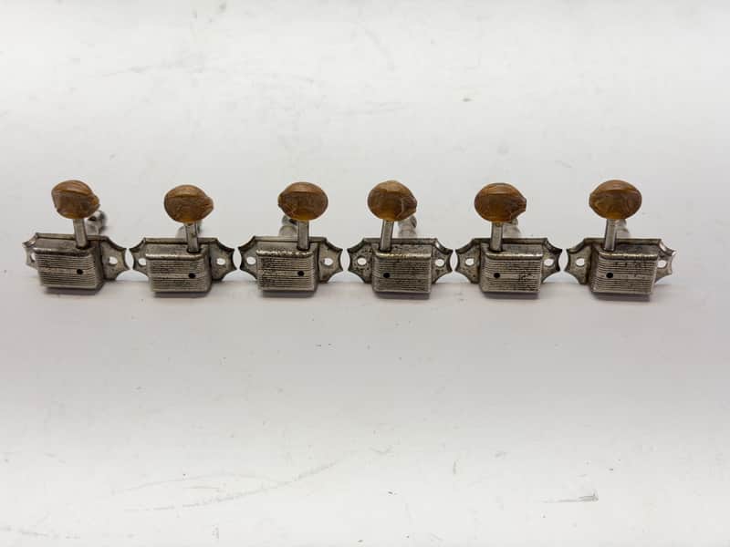 Vintage Kluson 3+3 No Line Patent Applied Appld For PAF Tuners 1950's Nickel Oval Head Large Hole image 1