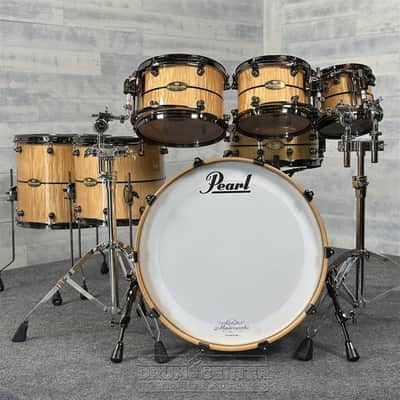 Pearl Masterworks 7pc Drum Set Fiddleback White Sycamore w/Black Nickel Hardware image 2