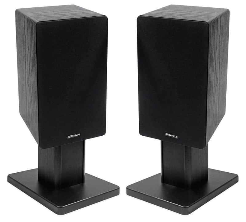 (2) Rockville RockShelf 68B Black 6.5" Home Bookshelf Speakers+8" Speaker Stands image 1
