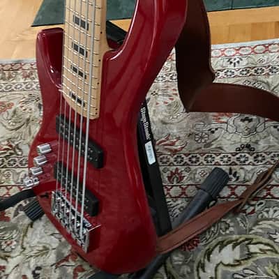 Mike Lull M6 custom left-handed 6-string bass 2023 - translucent red image 8