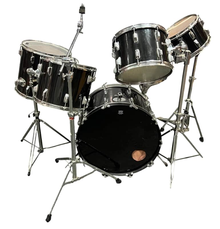 Vintage 1970's Rogers 7-Piece Drum Set, Black w/ Dyna-Sonic Custom Build Roger's Snare & Hardware image 1
