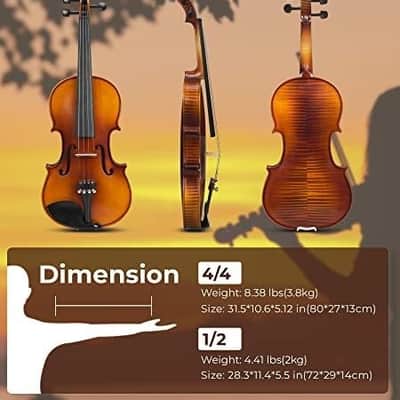 Violin 4/4 Full Size Set, Fiddle Solid Wood for Professional Intermediate Beginners Adults Teens Student Acoustic Violins Kit with Ebony Fittings, Hard Case, 2Pcs Violin Bow image 3