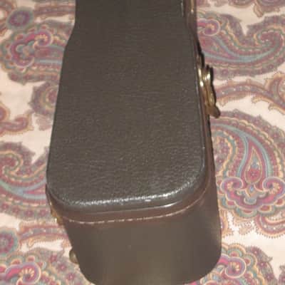 lightly handled (late 90s-early 00s) Taylor Grand Concert Deluxe Brown Hardshell Case (5200-54 but reg black lining) textured dark brown vinyl over 3-ply wooden structure, Foam padding covered w/ reg black plush  lining, brass plated HW, leather handle image 19