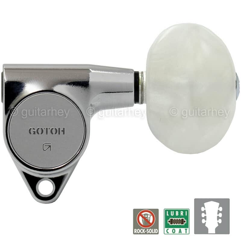 NEW Gotoh SG301-P1 Tuning Keys L3+R3 w/ Large PEARLOID Buttons Set 3x3 - CHROME image 1