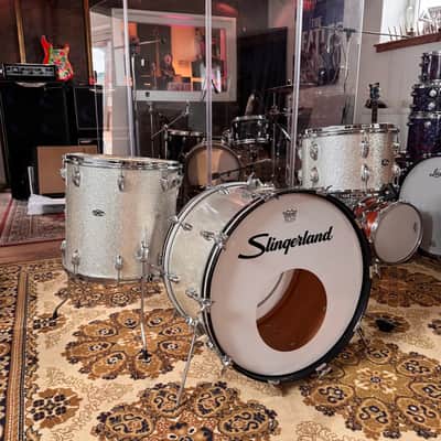 Slingerland Drumset Sparkling Silver Pearl 60`s - Sparkling Silver image 6
