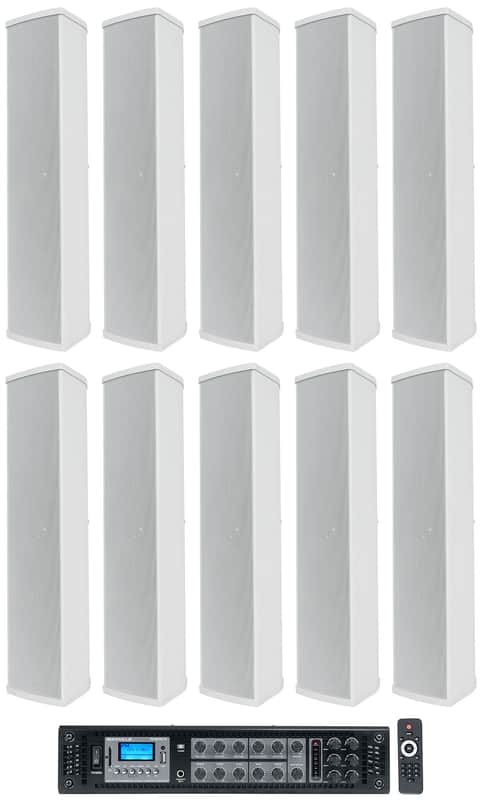 Rockville RCS650-6 70v Commercial Amplifier Amp+10) Line Array Speakers in White image 1