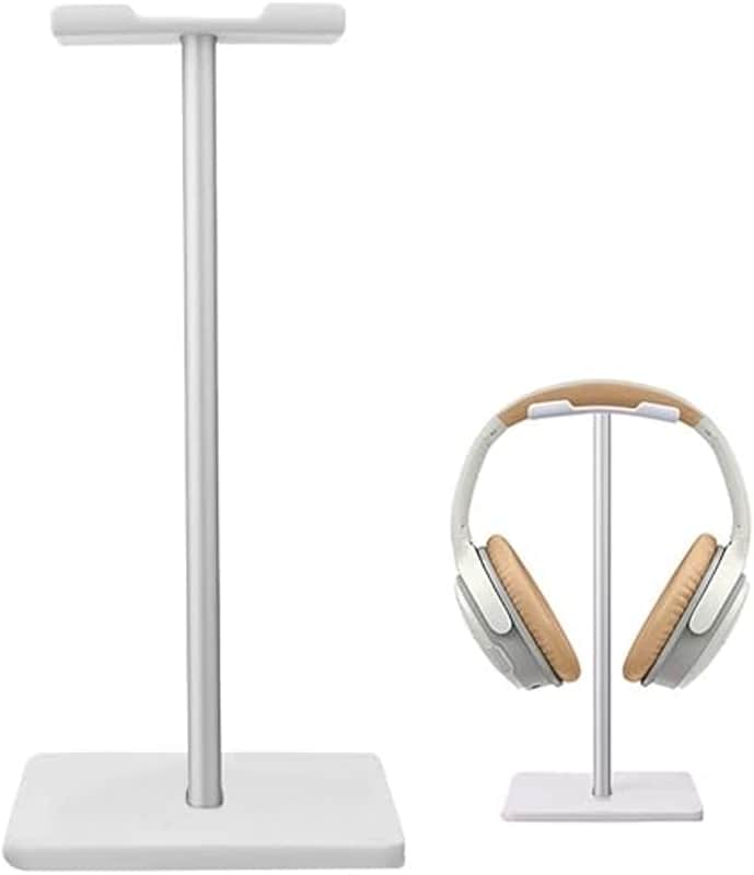 Headphone Stand Gaming Headset Holder Universal Aluminum Metal Headphone Holder Hanger with Aluminum Supporting Bar Flexible Headrest ABS Solid Base for All Headphone,White image 1
