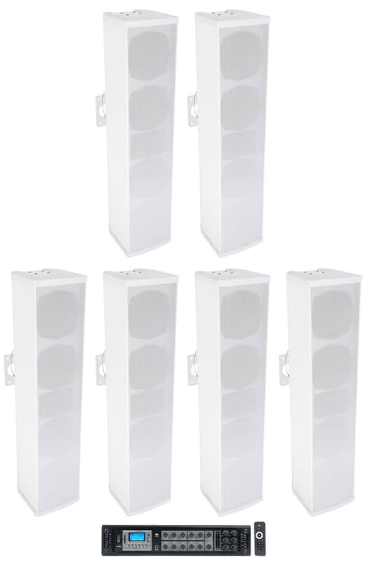 (6) Rockville WET ARRAY 100 White Wall Mount Array 70V Commercial Speakers+Amp image 1