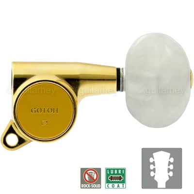NEW Gotoh SG381-P1 L3+R3 Set Tuners w/ LAGE OVAL PEARLOID Buttons 3x3 - GOLD